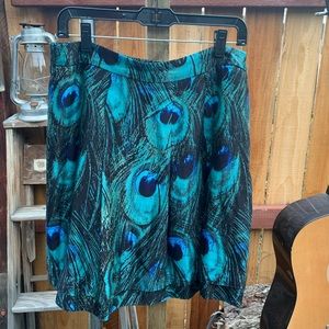 Elcetera Silk Peacock Print Skirt.